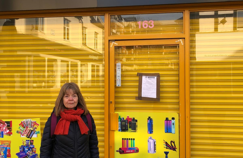 County Councilor Paula Hiscocks visiting the Closed shop following raid by Hertfordshire County Council rading standards